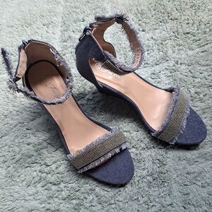 Frayed Denim Wedges